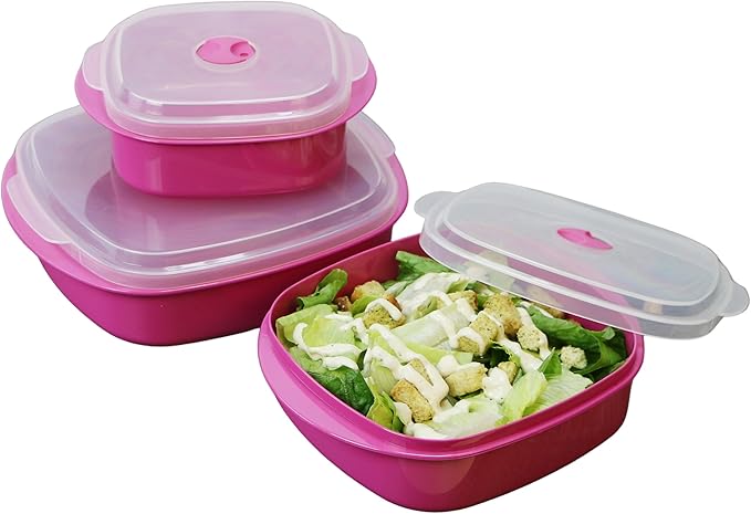 Reston Lloyd Calypso Basics Microwave Cookware, Steamer and Storage Set, Magenta, Multiple Sizes, 6-Piece