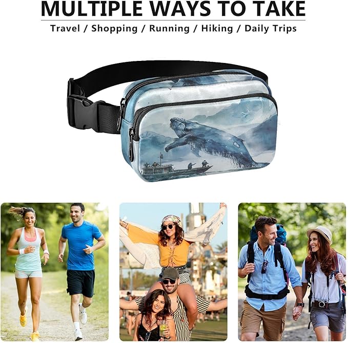 Ocean Sea Whales Boat Fanny Pack for Women Men Water Resistant Fashion Waist Packs with Adjustable Strap Belt Bag for Travel Workout Jogging Hiking 21220676