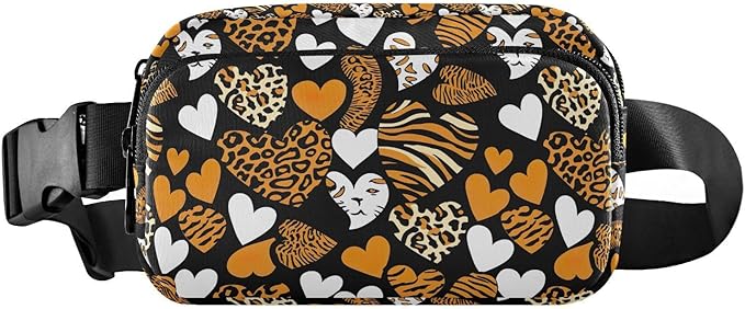 Leopard Zebra Print Heart Fanny Pack for Women Men Water Resistant Fashion Waist Packs with Adjustable Strap Belt Bag for Travel Workout Jogging Hiking 21219449