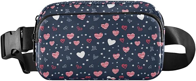 Kawaii American Flag Heart Dog Paw Fanny Pack for Women Men Water Resistant Fashion Waist Packs with Adjustable Strap Belt Bag for Travel Workout Jogging Hiking 21219381