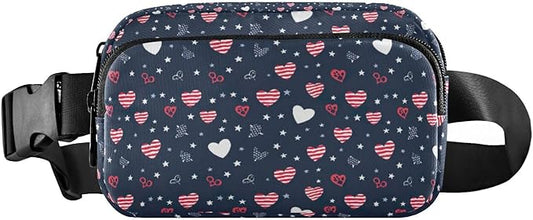 Kawaii American Flag Heart Dog Paw Fanny Pack for Women Men Water Resistant Fashion Waist Packs with Adjustable Strap Belt Bag for Travel Workout Jogging Hiking 21219381