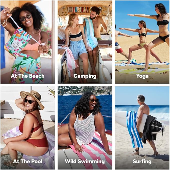 Dock & Bay Beach Towel - Quick Dry, Sand Free - Compact, Lightweight - 100% Recycled - Includes Bag - Sweet Escape - Large (160x90cm, 63x35)