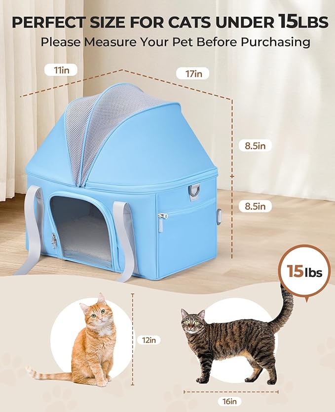 BurgeonNest Top-Expandable Large Cat Carrier, Soft Sided Cat Bag Carrier for Medium Large Pet 15 lbs, Upgrade Small Dog Car Seat, Collapsible Puppy Travel Bag with Semi-Open Mode Canopy