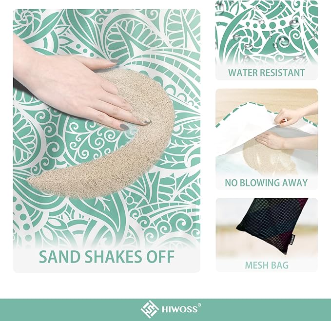 Beach Blanket Waterproof Sandproof Oversized 95”x 80”,Sand Free Beach Mat with Corner Pockets,Portable Mesh Bag for Beach Festival,Picnic,Travel and Outdoor Camping (Greenleaf)