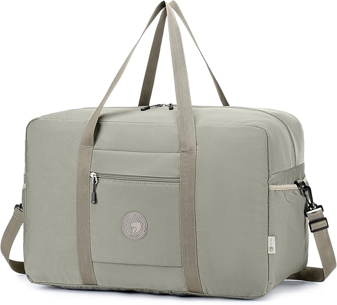 Carry on Bag 22x14x9 Airlines Approved, 48L Canvas Travel Duffel Bags for Men Women Duffle Bag for Airplane Weekender Overnight Gym (Khaki)