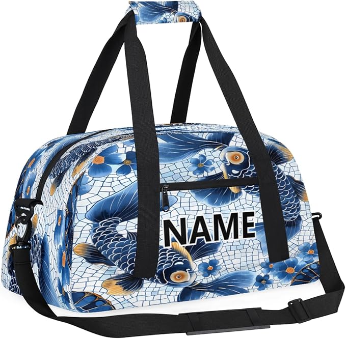 Fish Mini Gym Bag 18 inch for Women Men Waterproof Custom Fish Vintage Travel Duffel Bag Carry On Overnight Tote Nurse Bag for Work Fitness Hiking