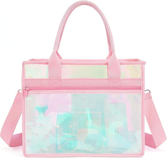 Iridescent Clear Beach Bag for Women, Large Pool Tote Cruise Vacation Essentials - Waterproof, Zipper Closure