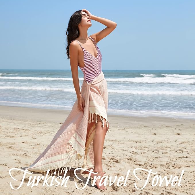 Your Choice Turkish Beach Towel (71x41) - 100% Cotton Turkish Towel, Sand Free Quick Dry Oversized, Lightweight Compact Travel Towel - Color Melon