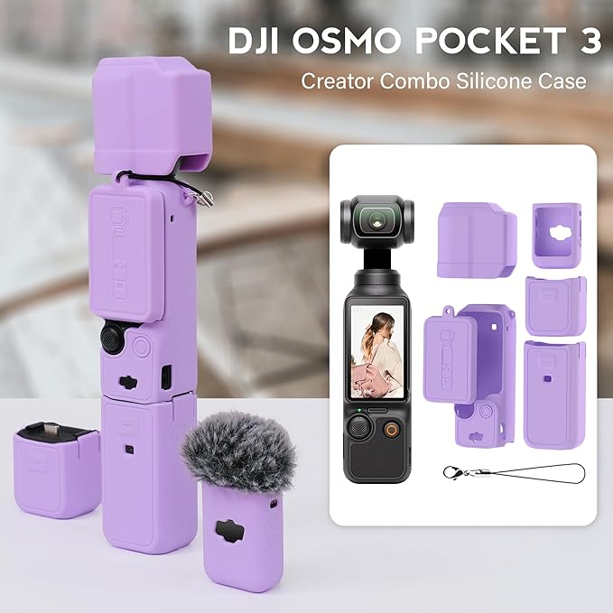 Protective Case for DJI Osmo Pocket 3 / Xtra Muse Camera, Soft Silicone Grip Cover with Screen Protection & Mic, Lightweight, Anti-Scratch, for Travel, Vlogging, Daily Filming – Purple