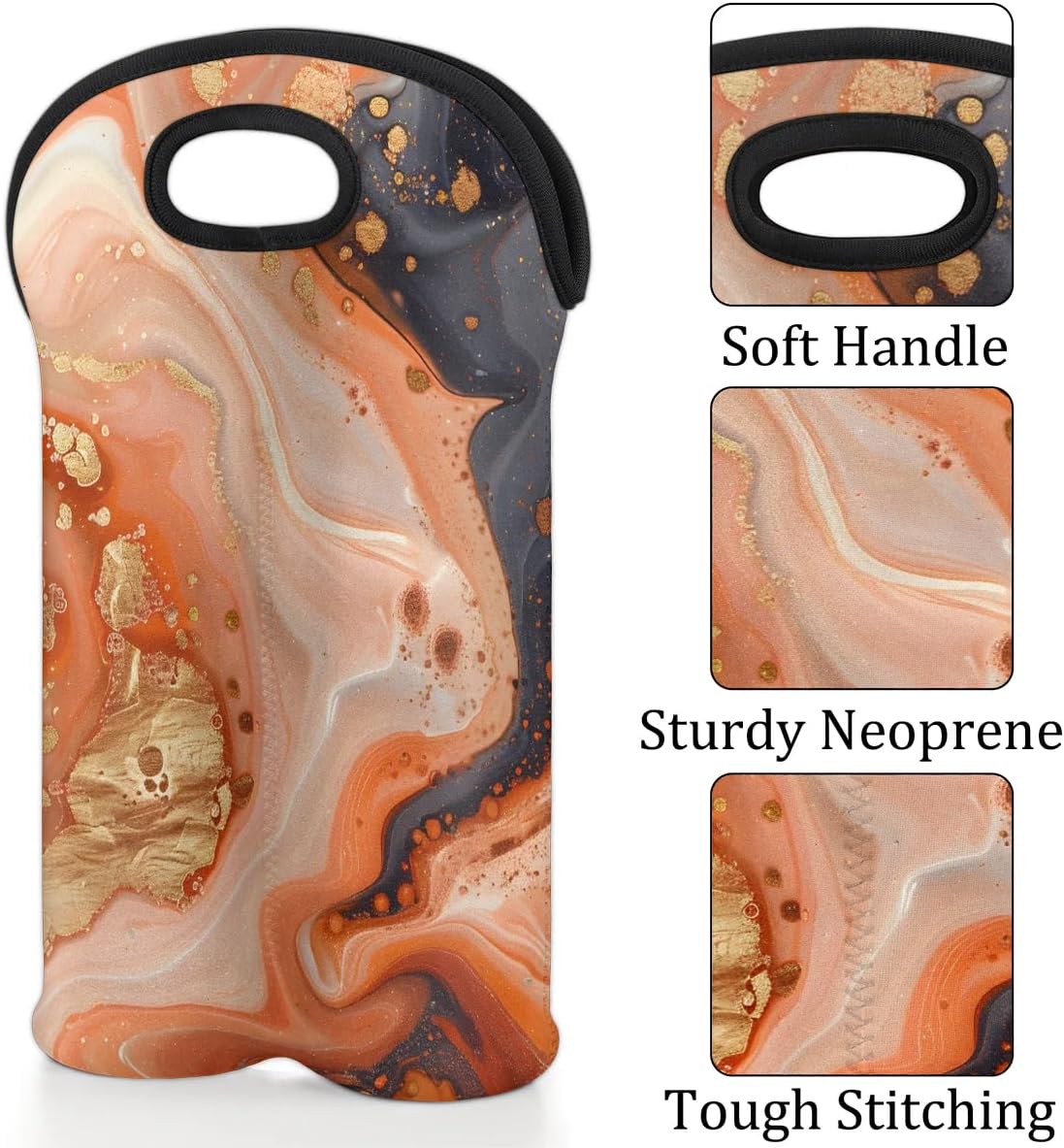 Wine Carrier Tote Personalized Bag for 2 Bottles - Neoprene Wine Bottle Holder with Carry Handle, Wine Protective Bag Insulated Bag Beer Cans Water Bottle Holder for Travel Picnic,Style14