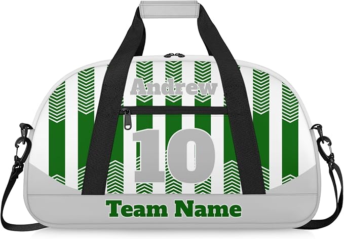 Basketball Soccer Gifts for Boys Girls - Custom Sports Duffle Bag, Personalized Name & Team Bag, Water-Resistant Gym Bag for Basketball, Soccer, Volleyball | Y-Green Grey
