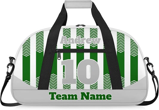 Basketball Soccer Gifts for Boys Girls - Custom Sports Duffle Bag, Personalized Name & Team Bag, Water-Resistant Gym Bag for Basketball, Soccer, Volleyball | Y-Green Grey