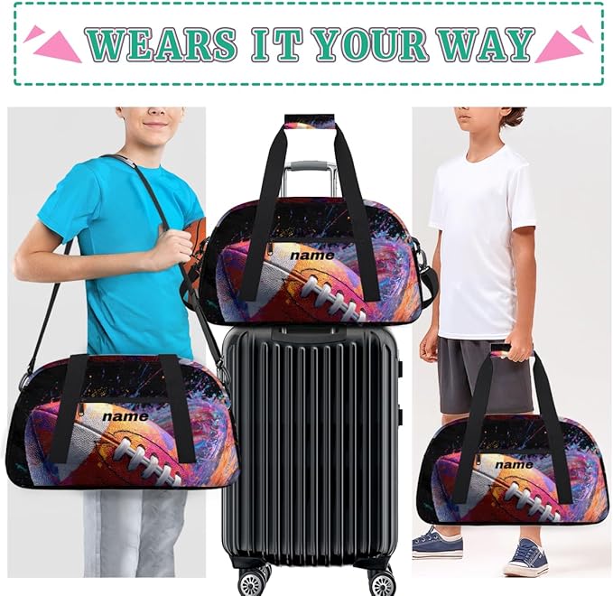 Personalized Boys Gym Bags, Custom Name Sport Bags for Training Travel Overnight Weekender Graffiti Rugby