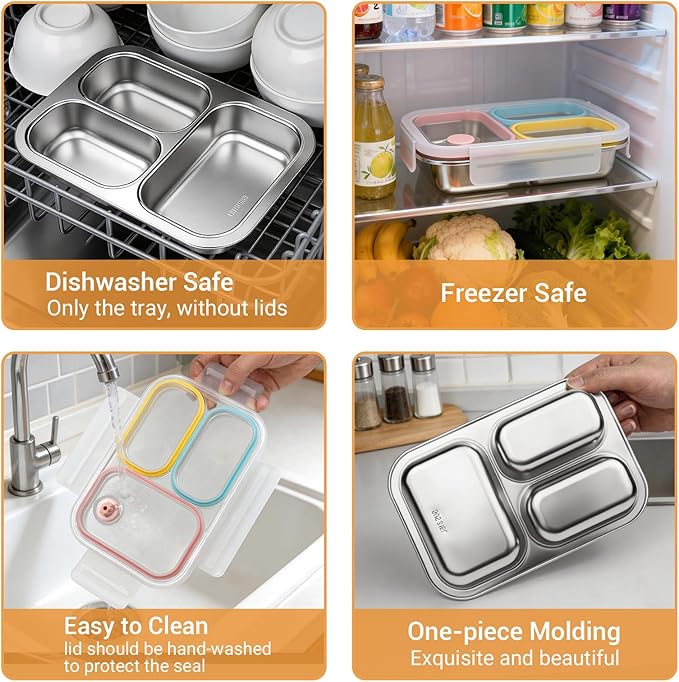Premium 25oz SUS316L Stainless Steel Lunch Box Bento Box - Reusable Metal Snack Containers with Lids for Kids & Adults - Daycare/School/Work/Travel - Superior Corrosion-resistant (Dopamine)