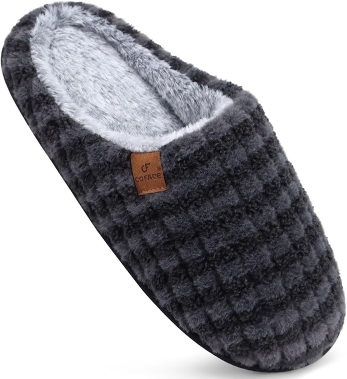 COFACE Mens Cozy Memory Foam Scuff Slippers Casual Slip On Warm House Shoes Indoor/Outdoor Sandal Slippers With Arch Support Rubber Sole Size 7-15