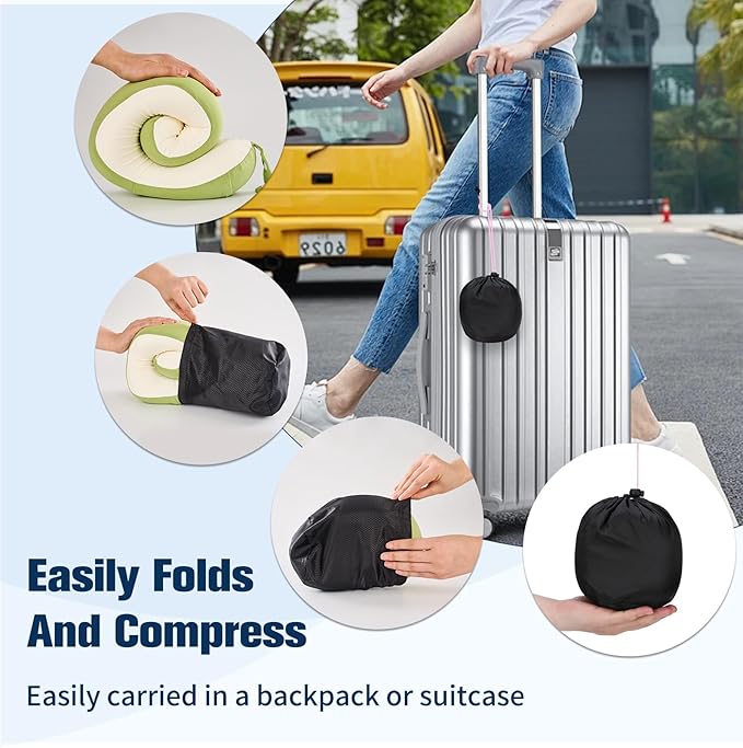 Neck Pillow for Traveling, Travel Pillows for Airplanes,100% Pure Memory Foam Travel Neck Pillow, Adjustable Flight Pillow, Portable Plane Accessories with Eye Mask, Earplugs, Carry Bag