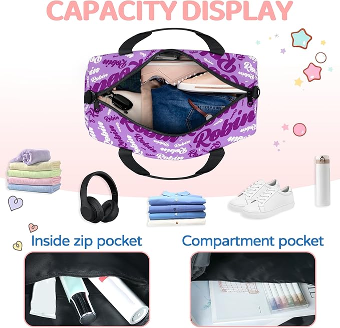 Custom-Dance-Gymnastics-Bag for Girls Personalized Kids Duffle Bag Cheerleader Team Bag for Travel Gym Sport Purple Text