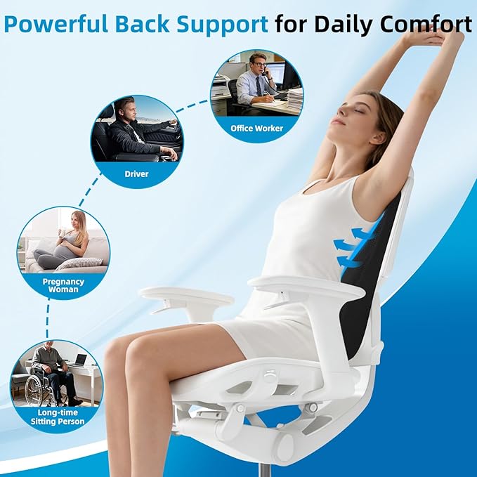 Niceeday Lumbar Support Pillow for Office Chair Car Lumbar Pillow Lower Back Pain Relief Memory Foam Back Cushion with 3D Mesh Cover, Back Pillow Ergonomic Orthopedic Back Rest