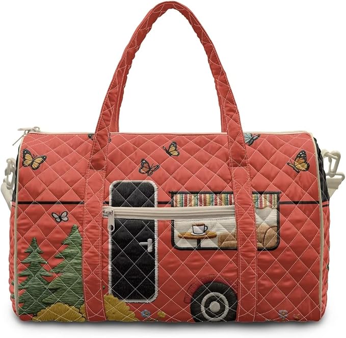 COEQINE Quilted Travel Duffle Bag For Men Travel with Shoulder Strap and Trolley Sleeve Large Quilted Tote Bag Large Car Packable Travel Bag