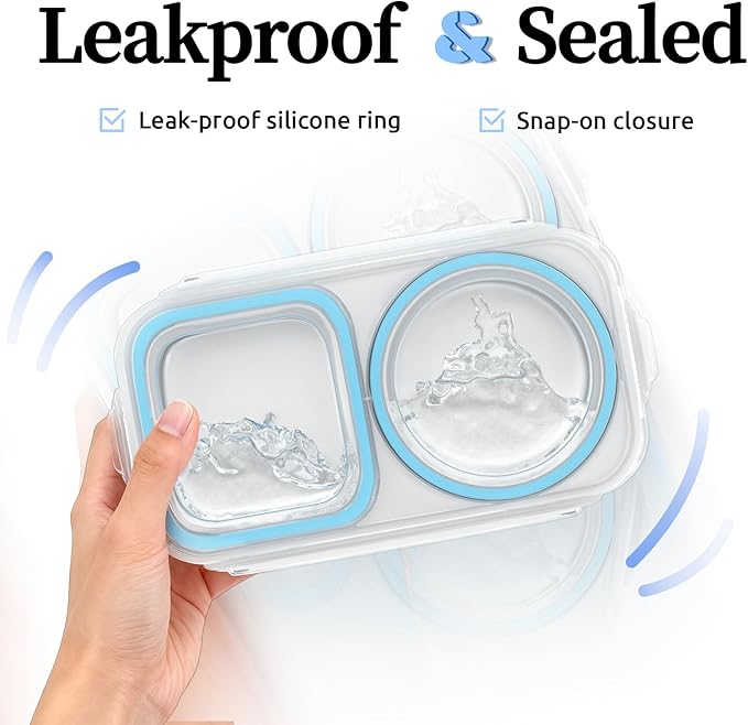 3 Pack Stainless Steel Snack Containers For Kids Adults, 2 Compartment Reusable Metal Snack Boxes With Leak-Proof Lids, Compact Lunch Food Storage Container