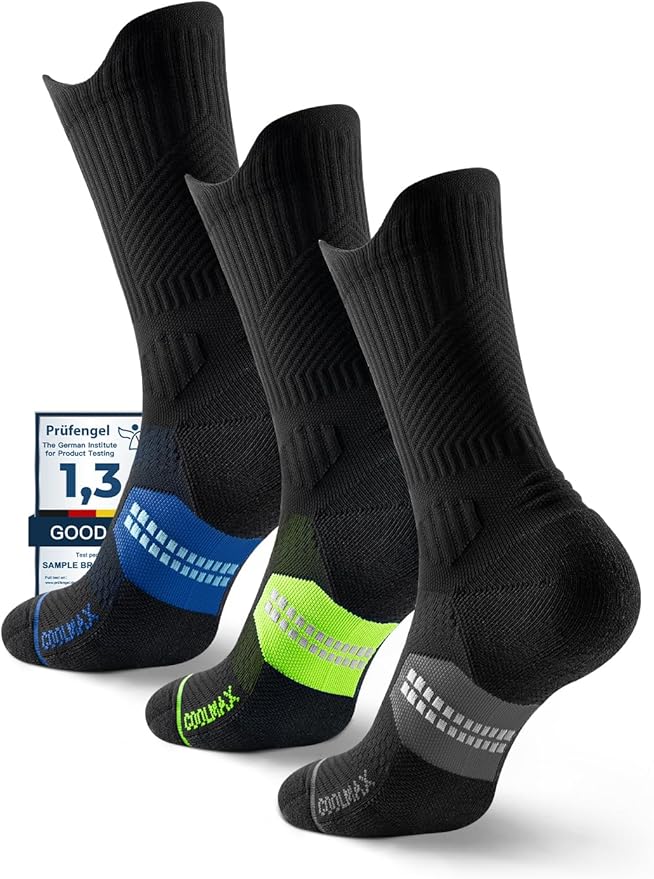 Compression Running Socks, Bamboo Viscose Coolmax Moisture-Wicking Anti-Blister Athletic Hiking Workout Gym Padded