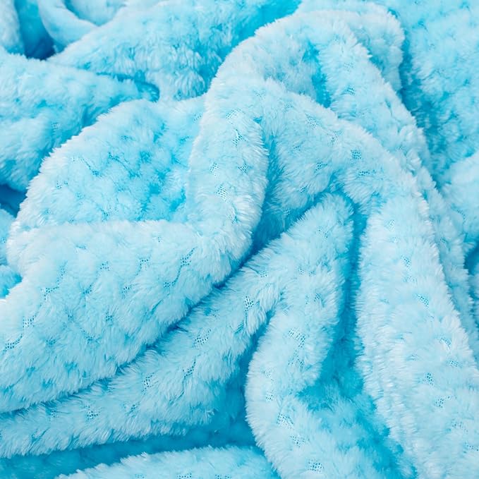 Fuzzy Blanket or Fluffy Blanket for Baby, Soft Warm Cozy Coral Fleece Toddler, Infant or Newborn Receiving Blanket for Crib, Stroller, Travel, Decorative, 30”×40”, Ice Blue+Blue Bell