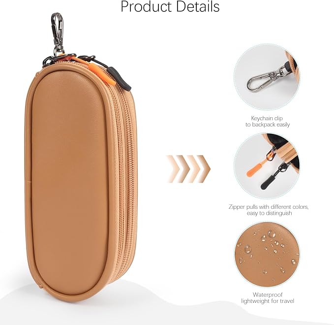 Double Eyeglasses Case Soft Portable Zipper Sunglasses Pouch with Keychain Clip for Men Women
