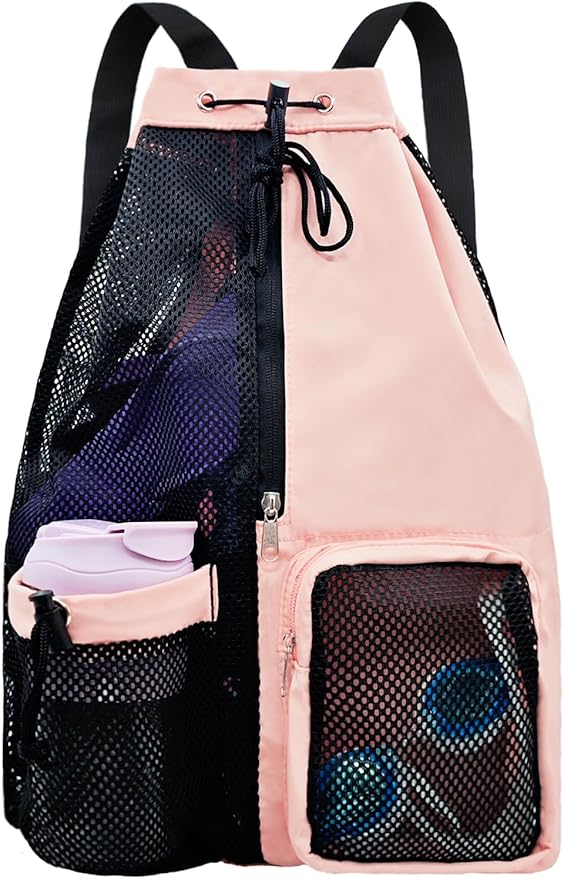 Mesh Beach Backpack with Wet Pocket Drawstring Pool Bag Waterproof Swimming Bag Gym Backpack for Men & Women