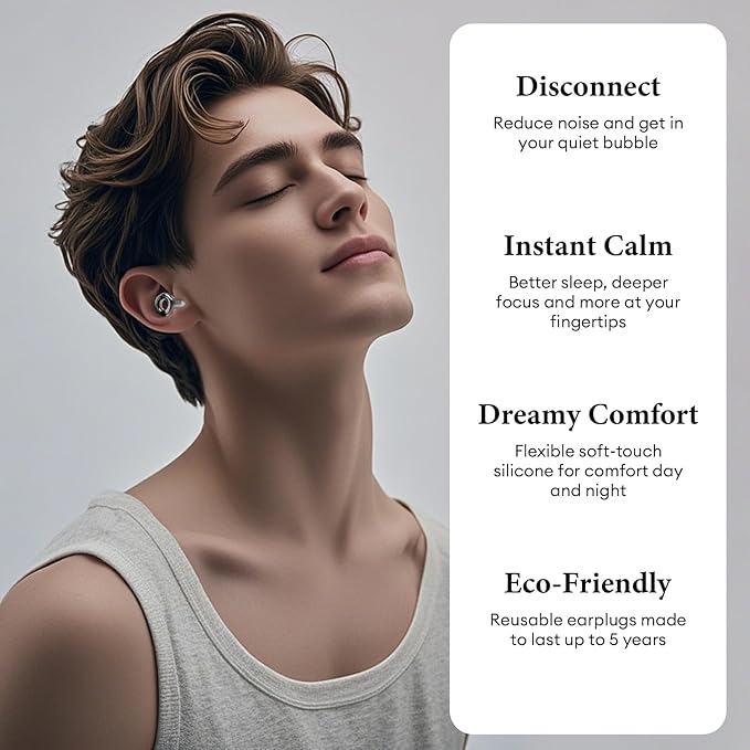 Noise Cancelling Ear Plugs 45dB – Reusable Silicone Earplugs for Sleeping, Snoring, Travel, Concerts & Work with 8 Eartips – Soft Comfortable Hearing Protection (Black, One Size)