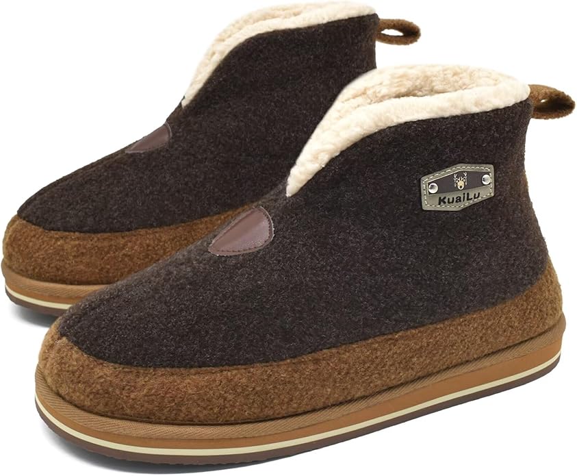 KuaiLu Mens House Slippers Booties Cozy Memory Foam Boots Warm Plush Lining Winter Felt Home Bedroom Slipper Socks Indoor Outdoor Non-Slip Shoes