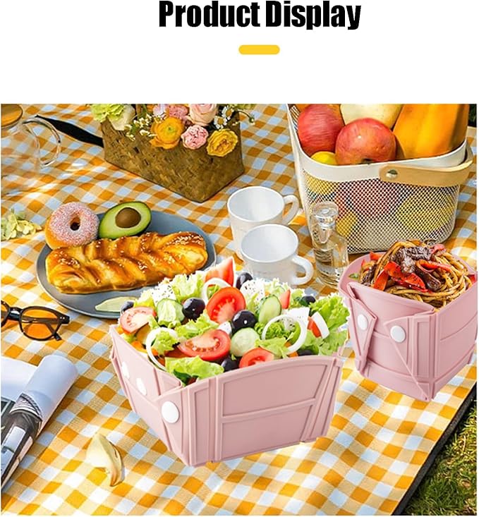 Collapsible Bowls, Silicone Flat Stacks Collapsible Food Storage Containers for Holding Water, Food, Versatile Portable Camping Essential Tool for Camping, RVs, Pink (Cup, Bowl, Dish)