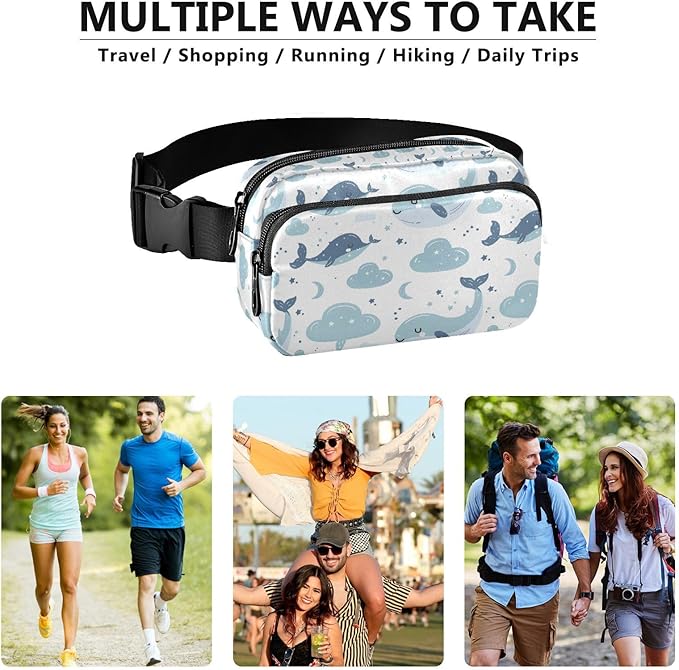 Kawaii Whale Fanny Pack for Women Men Water Resistant Fashion Waist Packs with Adjustable Strap Belt Bag for Travel Workout Jogging Hiking 21219087