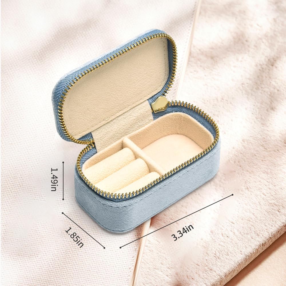 TAIMY Mini Jewelry Travel Case, Velvet Small Travel Jewelry Box, Portable Jewelry Travel Organizer Box for Rings Earrings Necklaces, Gifts for Women Girls(Blue)