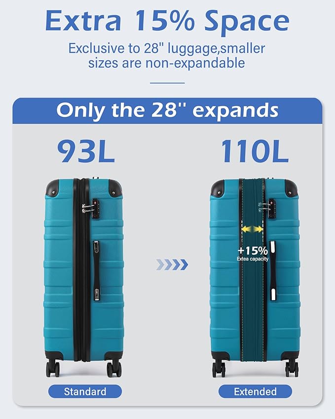 Coolife Hardside Checked Luggage with TSA Lock, Spinner Wheels, Telescopic Handle, Lightweight Suitcase (Grey, L(28in))