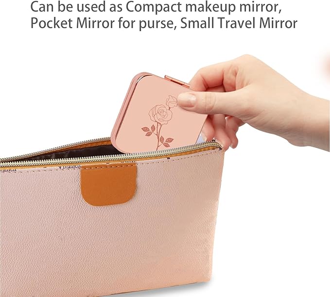 Small Compact Mirror, Rosegold Square 2.8”×2.8” Metal Frame Smooth Style Double Sided Mini Magnifying 1X/2X Mirror for Purse Can be Used as Gifts for Woman (RG02)