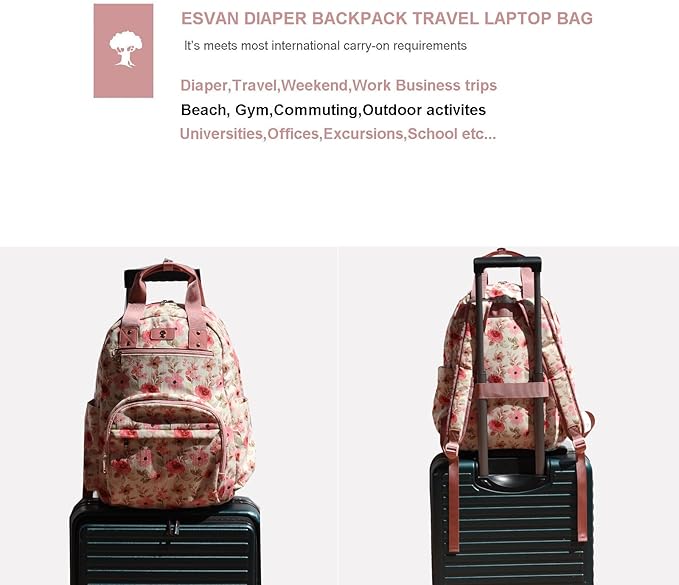 Diaper Bag Backpack, Large Capacity Multifunction Baby Essentials Fashion Travel Pack Linen Canvas office Laptop Bag (Corduroy Pink Flower)