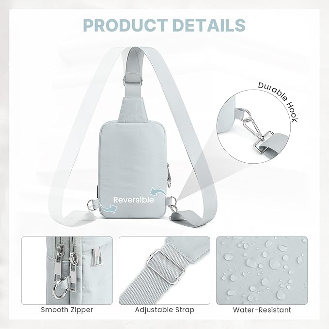G4Free Small Sling Bag for Women Travel Anti Theft Crossbody Bags with RFID Blocking Card Slots, Light Blue Gray