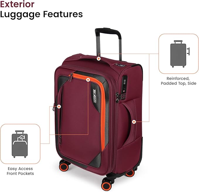2-Piece Set (22in/28)Softside Expandable 20% Luggage w/Spinner Wheels,Front Opening Softside Luggage Sets w/TSA LOCK,Lightweight Durable Rolling Luggage for Men/Women（Burgundy,22in/28in）