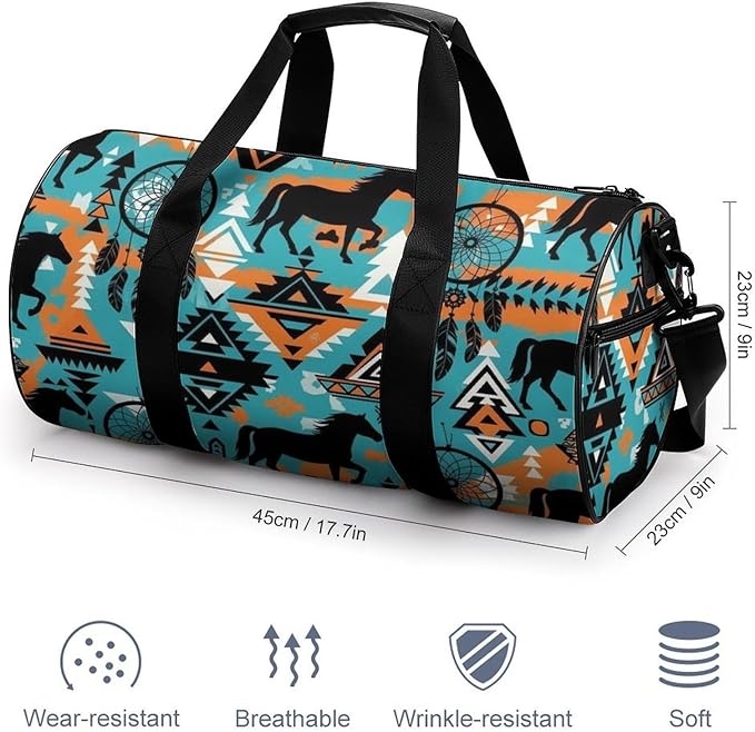 Workout Lightweight Duffel Bags Dream Catcher Western Southwest Aztec Horse Art Basketball Football Weekender Bag Foldable Gym Travel Bags for Men Women