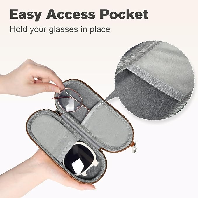 Double Eyeglasses Case, Dual Glasses Sunglasses Organizer with Zipper Closure, Eyewear Storage Box for Men Women Travel