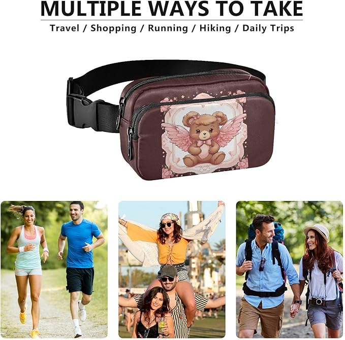 Valentine Angel Teddy Bear Fanny Pack for Women Men Water Resistant Fashion Waist Packs with Adjustable Strap Belt Bag for Travel Workout Jogging Hiking 21218049