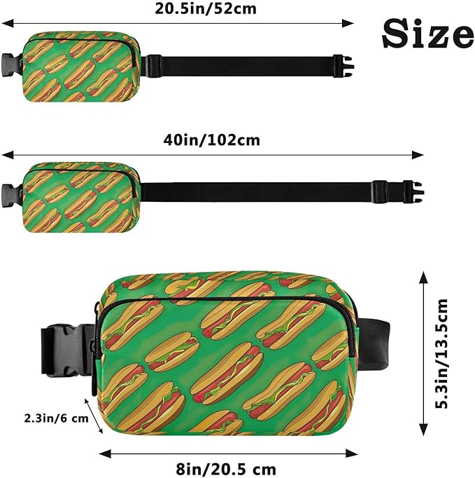 Funny Hot Dog Fanny Pack for Women Men Water Resistant Fashion Waist Packs with Adjustable Strap Belt Bag for Travel Workout Jogging Hiking 21220325