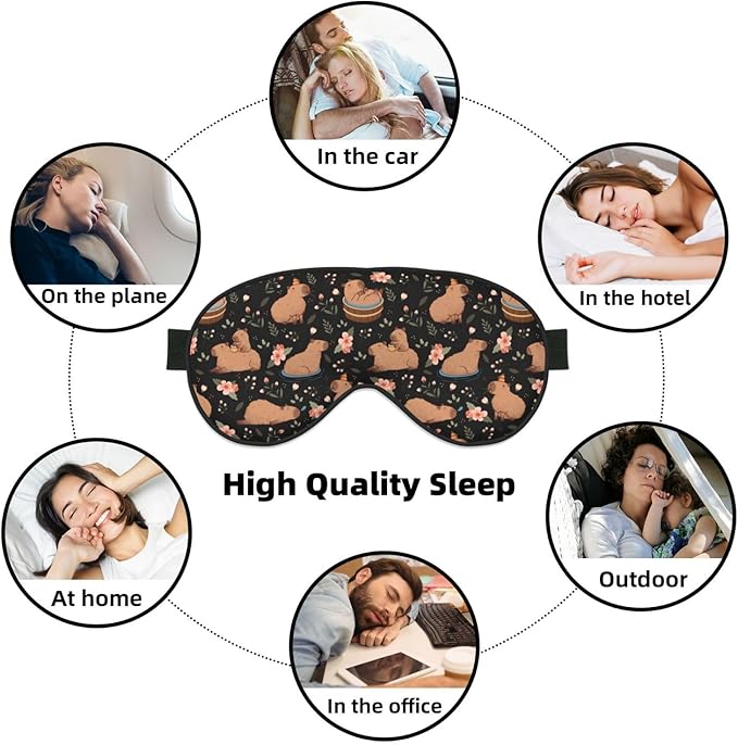 Capybaras Sleep Mask Breathable Soft Eye Mask for Sleep for Women Men Lightweight Eye Cover for Travel, Night Work, Nap, Office