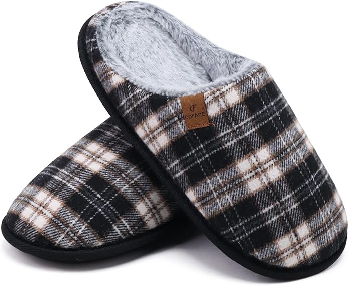COFACE Mens Cozy Memory Foam Scuff Slippers Casual Slip On Warm House Shoes Indoor/Outdoor Sandal Slippers With Arch Support Rubber Sole Size 7-15