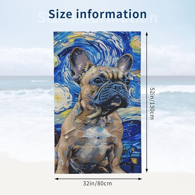 Microfiber Beach Towel, French Bulldog Beach Towels 32x52in,Quick Dry, Sand Free, Ultra Soft & Oversized Towel for Travel, Outdoor, Bathroom, Swimming - Ideal for Pool, Camping, Yoga, or Gift Decor