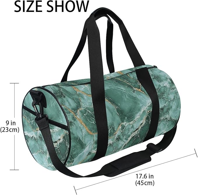 Green Gold Irregular Marble Texture Large Capacity Travel Bag Gym Workout Bag
