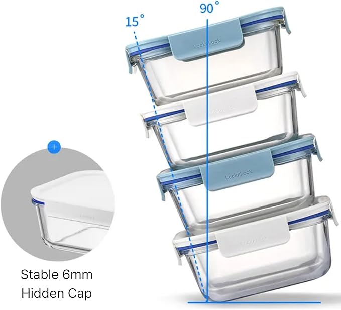 LocknLock LNG214S4W The Clear Heat-Resistant Borosilicate Glass Food Storage Set, 8-Piece (4 Containers + 4 Lids) - White