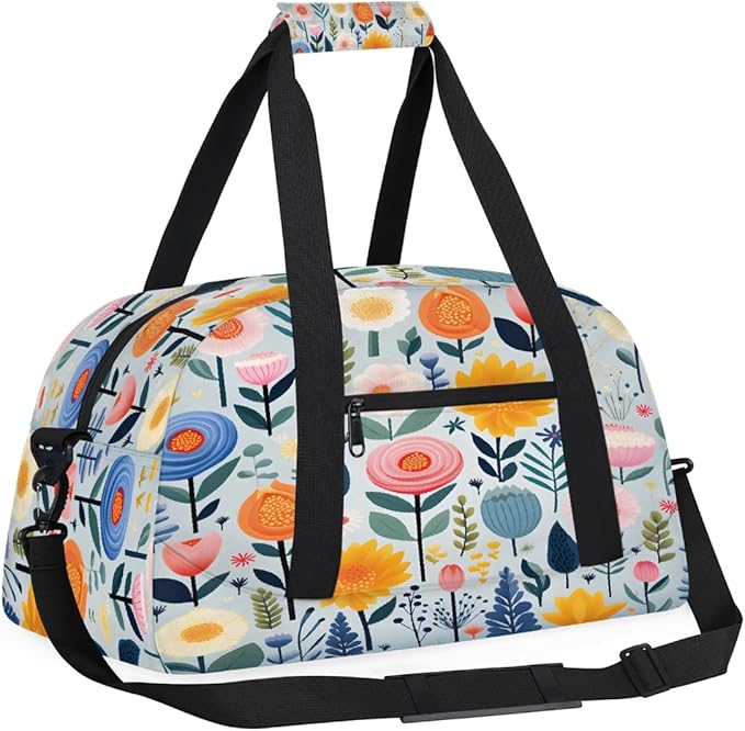 Duffle Bag for Women Men, Pastel Colorful Floral Gym Bag for Travel Sports, Lightweight Waterproof Weekender Overnight Bags with Adjustable Strap