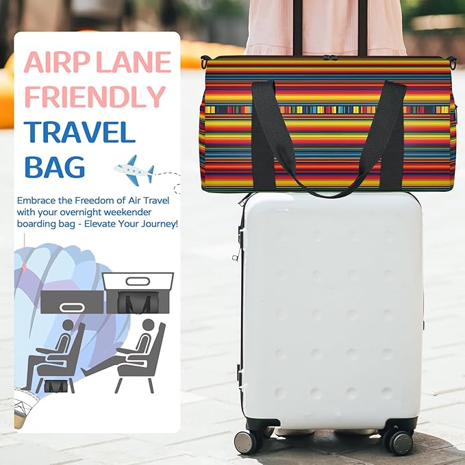 Boho Stripe Geometric Travel Duffle Bag for Women Men, Overnight Weekender Bag, Carry on Tote for Sport Gym