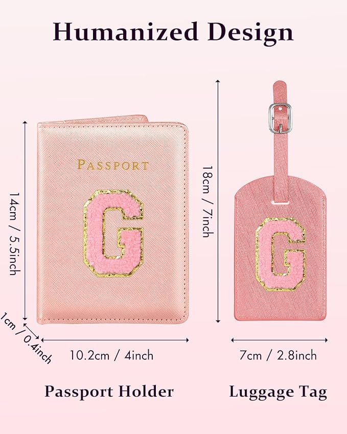 Slohif Passport Holder Initial Lugguage Tag Set Suitcase Cover Wallet Case for Travel Women - Leather Letter Passport Book Personalized Organizer Card Protector Sleeve Essentials Slim Carrier Red G
